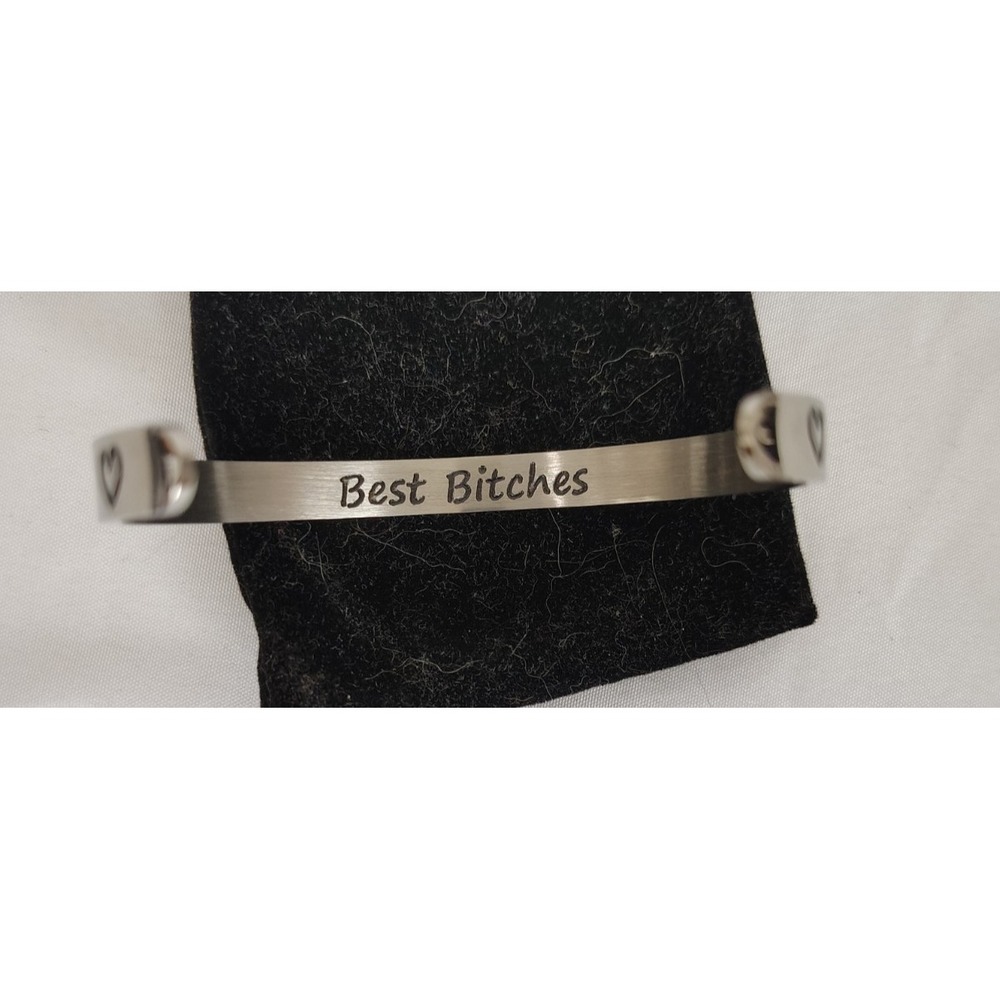"BEST BITCHES" Engraved Silver Tone Metal Open Cuff Friendship Bracelet